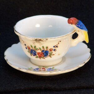 VTG MADE IN JAPAN  Miniature Demitasse Cup with Parakeet Handle and Saucer
